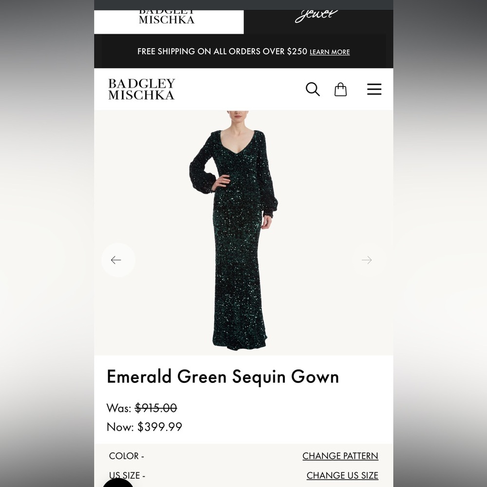 Badgley Mischka Sparkling Green Evening Dress